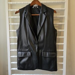 Steve Madden Notch Lapel Vegan Faux Leather Blazer Vest in Black, Size Small